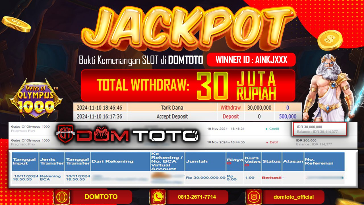 JACKPOT SLOT GATE OF OLYMPUS 1000 10 NOVEMBER 2024